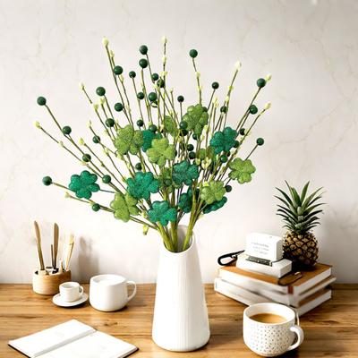 St. Patrick's Day Artificial Shamrock Plant Picks Glitter Four Leaf Clover Berries Stems