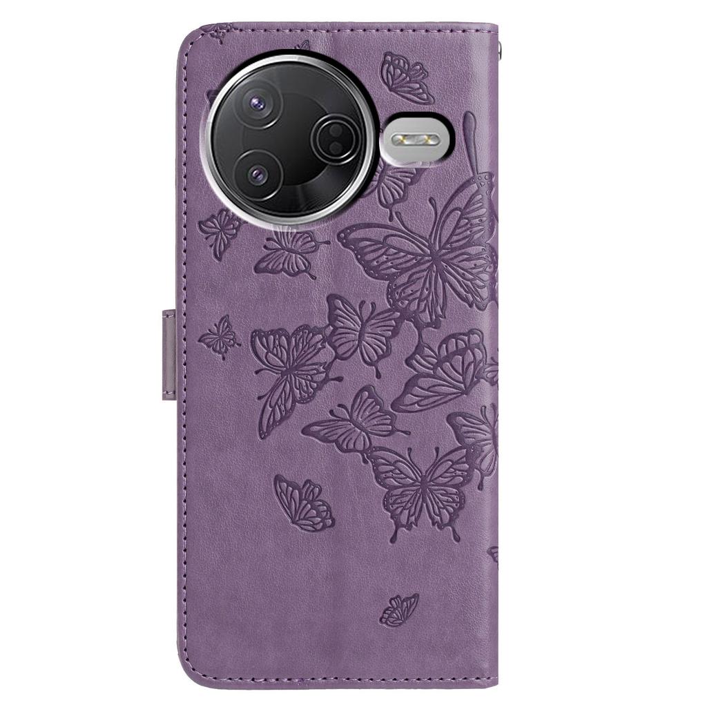 Brieftasche Hülle für Xiaomi Redmi K80 5G/Poco F7 Pro 5G PU-Leder Handyhülle mit Schmetterlingsaufdruck und Trageband