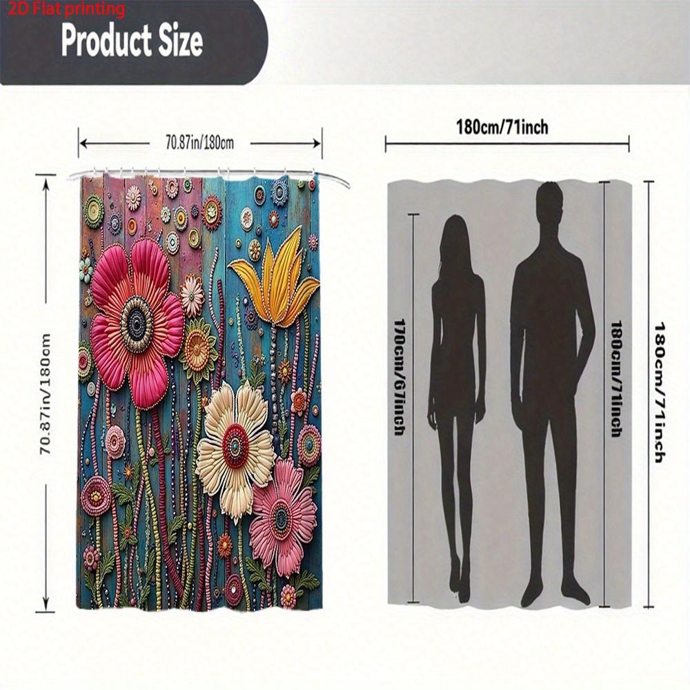 Colorful 3D Floral Patterned Shower Curtain Bright Flowers Textured Fabric Bathroom Decor With Hooks For Bathtub Wall Art