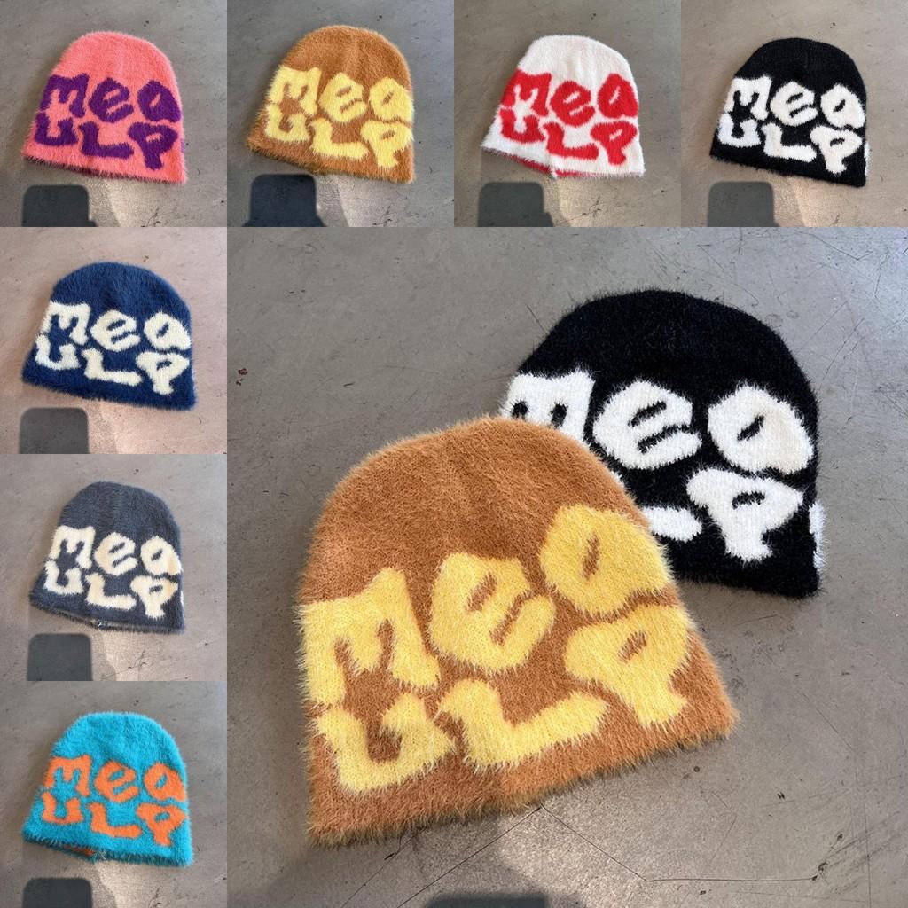 Hat Minimalist Knit Embroidered Letters Meaulp Winter Warmth Protection Earmuff