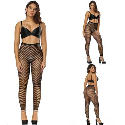 Damskie Rajstopy Siatkowe do Kostek Wzór Pasków Vintage Bez Stóp Ciemne Alternatywne Legginsy Stockings