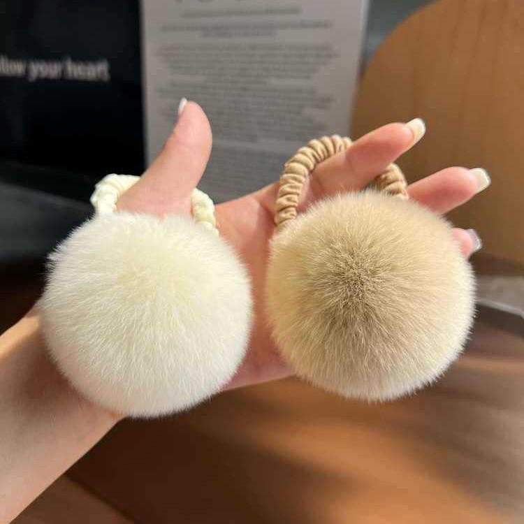Faux Rabbit Fur Pom-Pom Elastic Hair Tie - Cute, Versatile Plush Accessory for Women