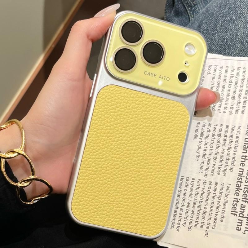 

Роскошный чехол из натуральной кожи цвета личи для iPhone 17 16 15 14 Pro Max Матовый ударопрочный гибридный чехол-крышка с защитой камеры iPhone 13 розовый