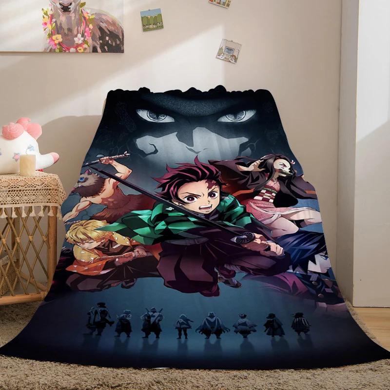 Anime Fleece Blanket Sofa Winter Warm A-Demon Slayer Bed Camping Custom Nap Fluffy Soft Blankets King Size Microfiber Bedding