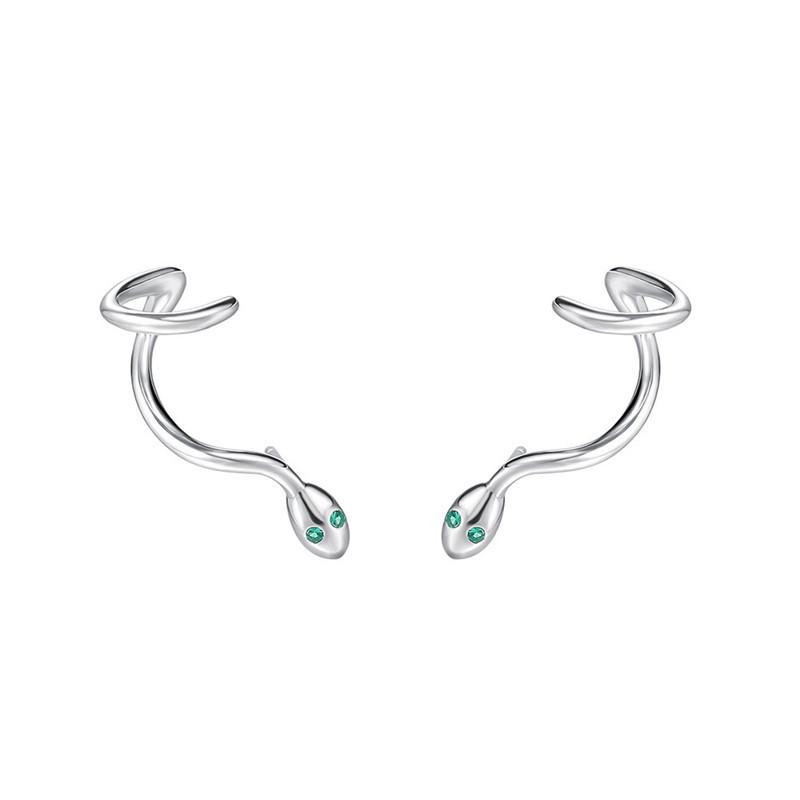 Beixi Grüne Schlangenohrringe für Damen - S925 Sterling Silber Stecker & Manschette mit Nischen-Design