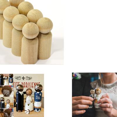 Men Shape Peg Dolls Natural Hardwood Unfinished DIY Wedding Cake Topper Home Decor Kids Toys Crafts 10PCS/Set