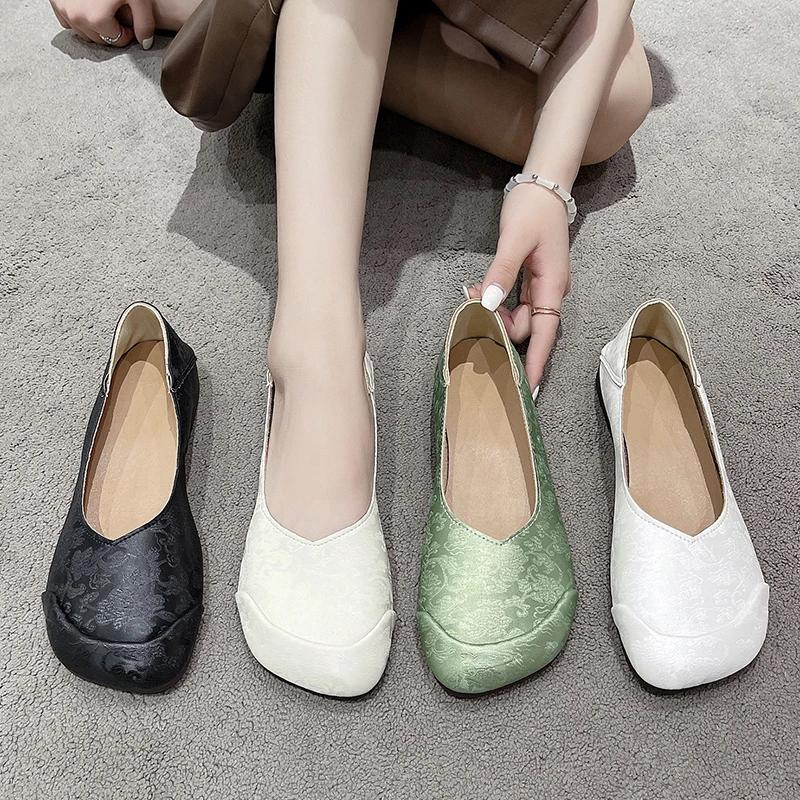 fashion Shoes for Women 2024 New One Kick Women's Flats Autumn Square Toe Solid Outdoor Casual Comfortable Flat Office Ladies Shoes