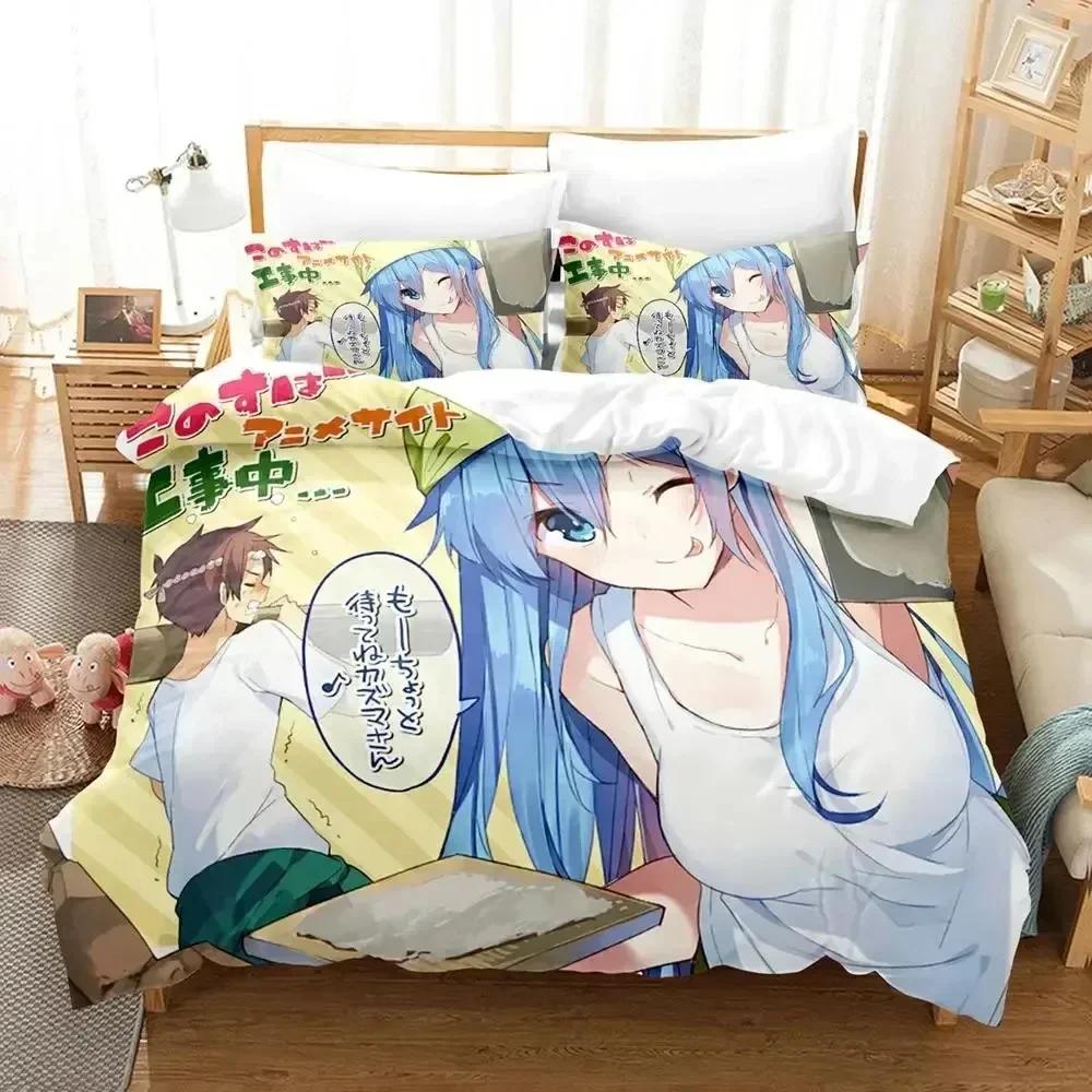 3d Anime KonoSuba Bedding Set Printed Bed Set With Pillowcase Bed Duvet Cover Soft Queen King Size Bedclothes Home Kids Adult