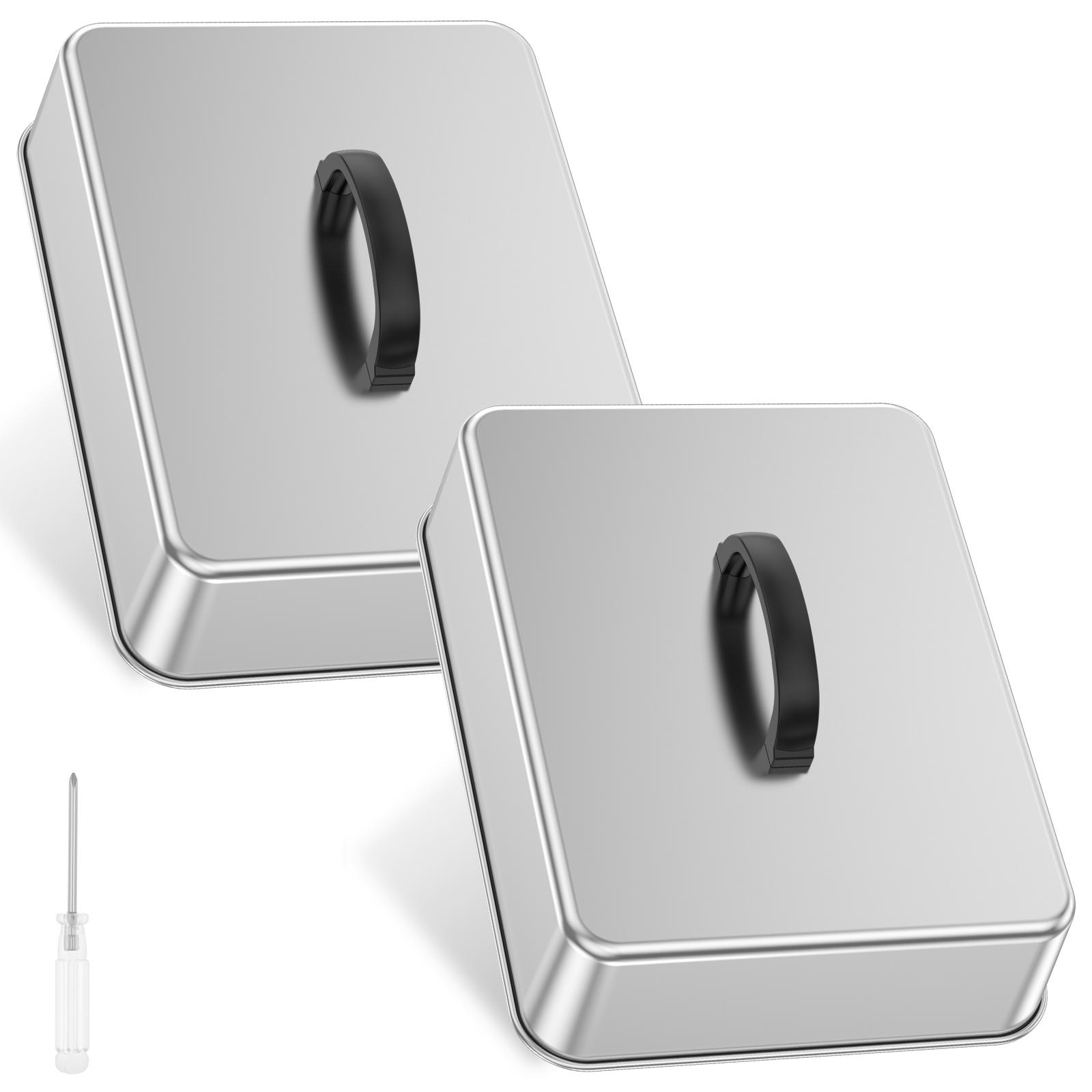 2Pcs Burger Cover Steaming Cover Stainless Steel Cheese Melting Grilling Rectangular Cover for Cooking Grilling Steaming