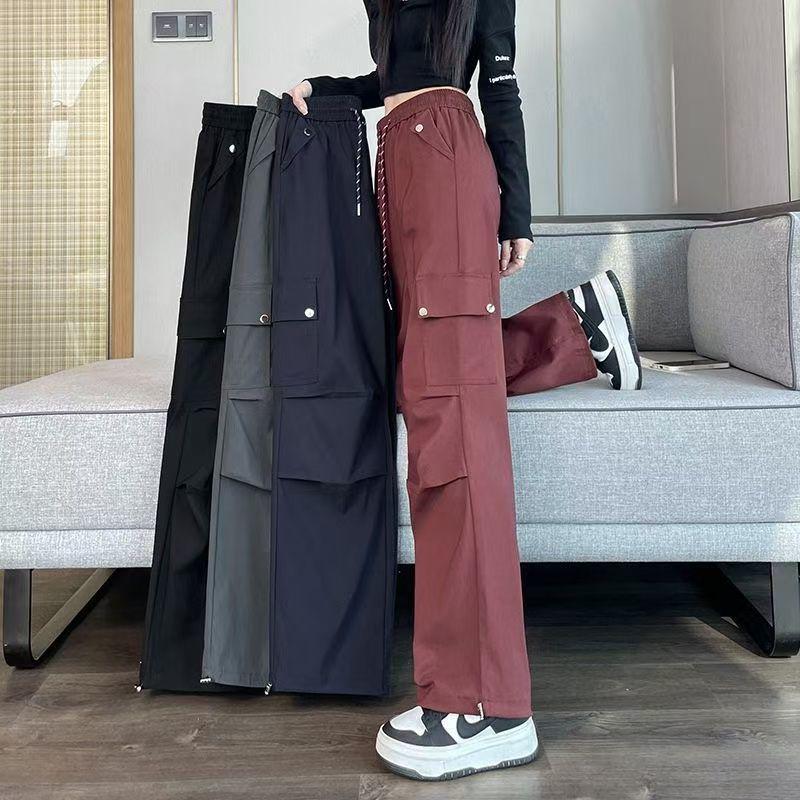 2026 Women's High Waist Workwear Pants - Spring/Autumn Style, Loose Fit, Slimming, Multi-Pocket, Straight Wide Leg.
