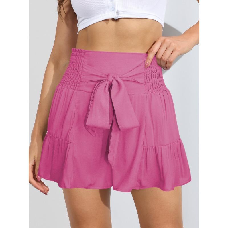 Sommerliche Shorts mit weitem Bein und Riemchen für Damen, drapiert, vielseitige Freizeithose