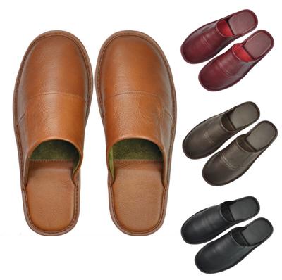 Home Slippers Luxury Cow Split Leather Handmade Men Women Slippers Spring Slip On Soft Comfortable Bedroom Indoor Flat Men Women Slippers  Shoes