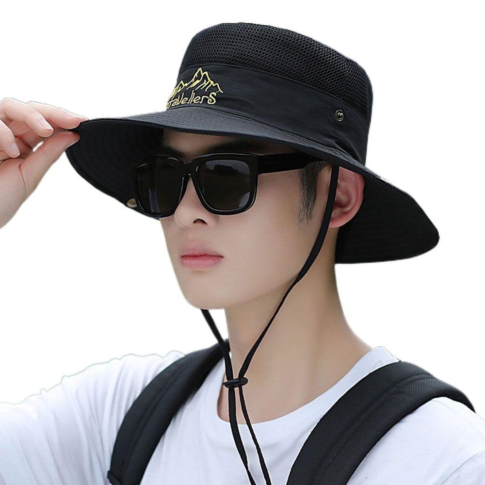 Men Embroidery Wide Brim Sun Cap Panama Hat Bucket Hat Fishing Cap