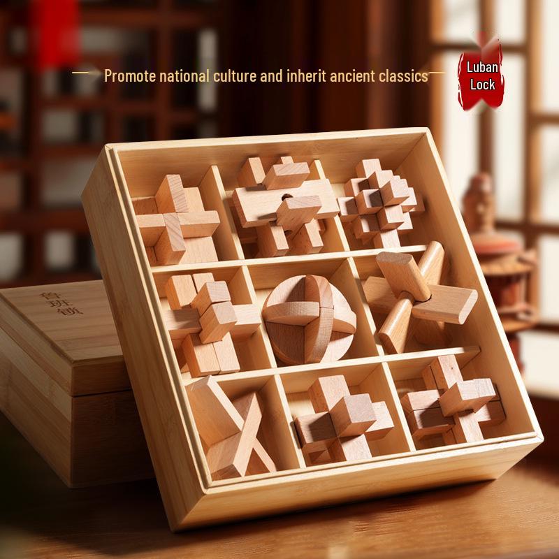 

Wooden Educational Puzzle Set: Children s Luban Kongming Lock Gift Box.