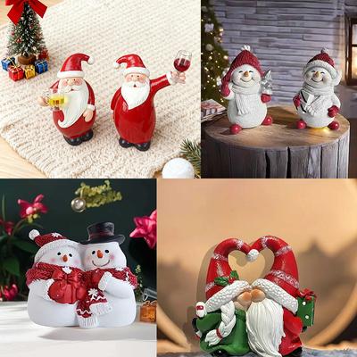 New Resin Christmas Couple Figurines - Creative Holiday Decorations for Home Tabletop Displays