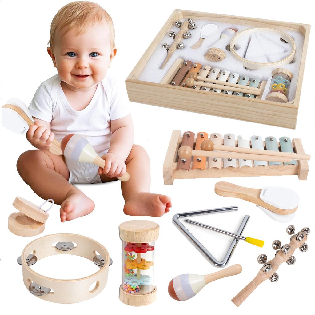 Toddler Musical Instruments Montessori Wooden 6/8Pcs Percussion Instruments Set or Kids Baby Preschool Educational Musical Toy