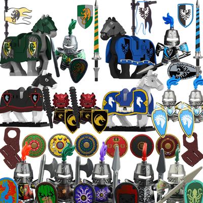 Figuras de Acción de Soldado de Castillo Medieval Bloque de Construcción Dragón Anime Caballero Accesorio Caballo de Guerra Milicia Casco Escudo Juguete Regalo B15