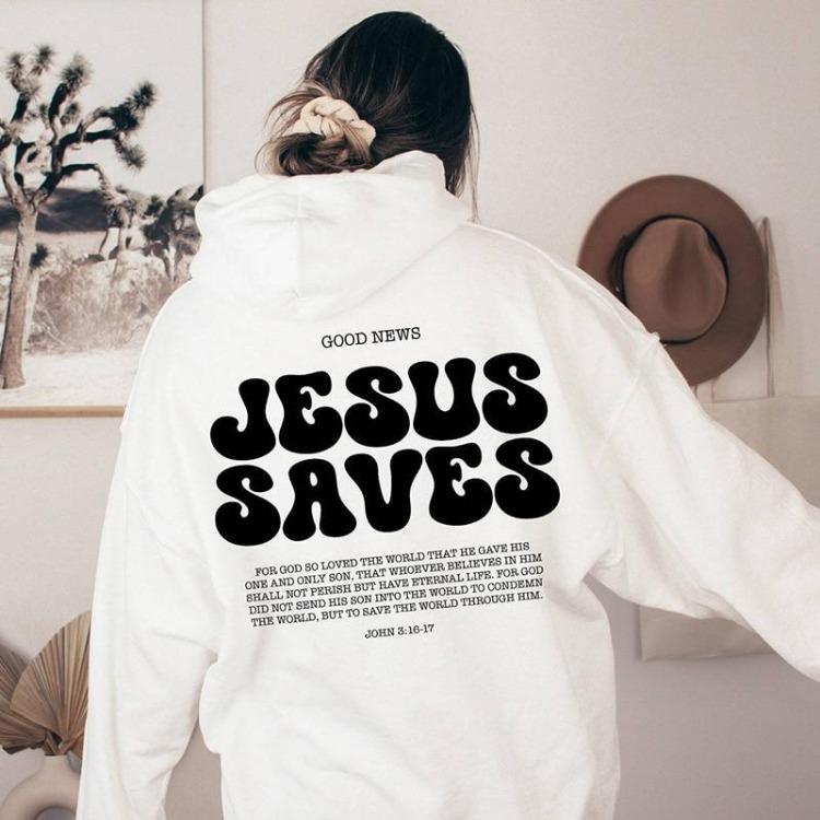 Christian Hoodie Sweatshirt Jesus Saves Women Casual Graphic Pullover Bible Verses Crewneck Faith Tops