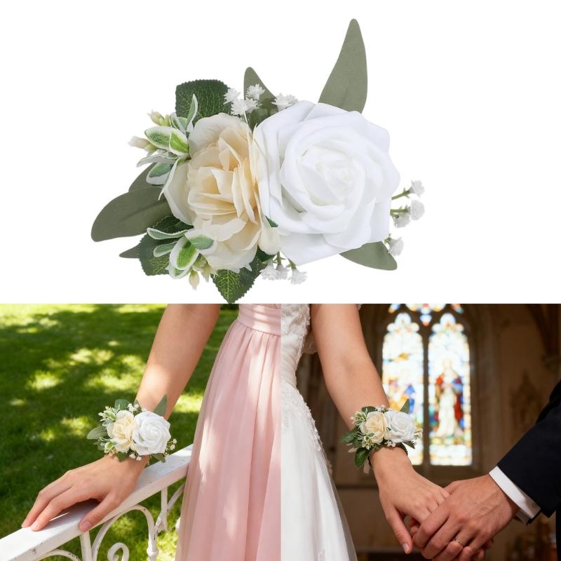 2PCS Silk Flower Wedding Cake Decoration Craft Boutonniere Project Making Supply Artificial Flower for Bride Ceremony