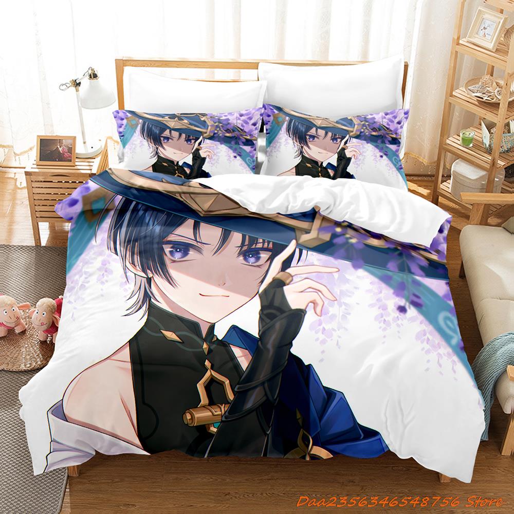 Comforter Game Genshin Impact Scaramouche Bedding Set Cartoon Anime Three-Piece Set Adult Kid Bedroom s 3D Kawaii
