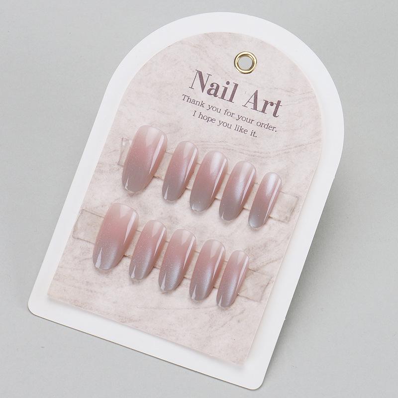 Handmade Oval Gradient Cat Eye Glass Bead False Nails