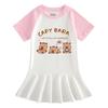 Summer Cartoon Color Block Raglan Dress for Baby Girls - Short Sleeve with Ruffled Pleated Skirt