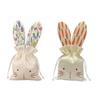 2pcs Linen Material Easter Bunny Treat Bag Rabbit Ears Design Adorable Rabbits Decor Linen Drawstring Bags Drawstring Closure