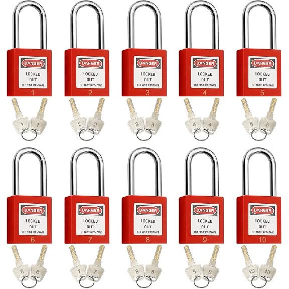 SAFBY Lockout Tagout Locks, Safety Padlock, Keyed Differently Loto Safety Padlocks for Lock Out Tag Out Kits Station (Red 1-10) Red 1-10