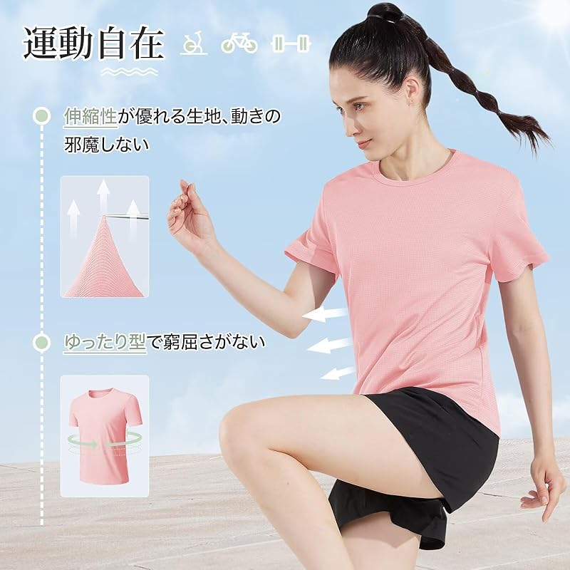 [Rovidorx] T-shirt Ladies Short Sleeve Sports Relaxing Tee Shirt Large Size Gym Wear Sport T-shirt Quick Drying Dry T Shirt Sportswear Running