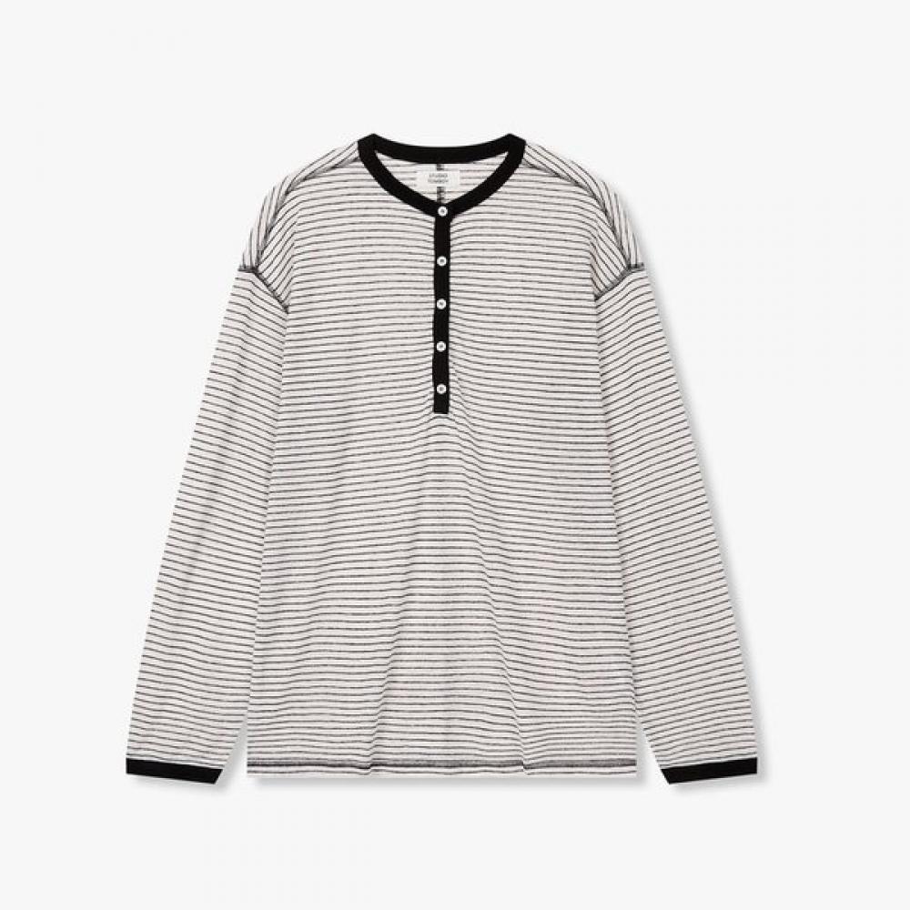 

STudio Tomboy Henry Neck STripe Long Sleeve T shirT 910622222cT white/OS