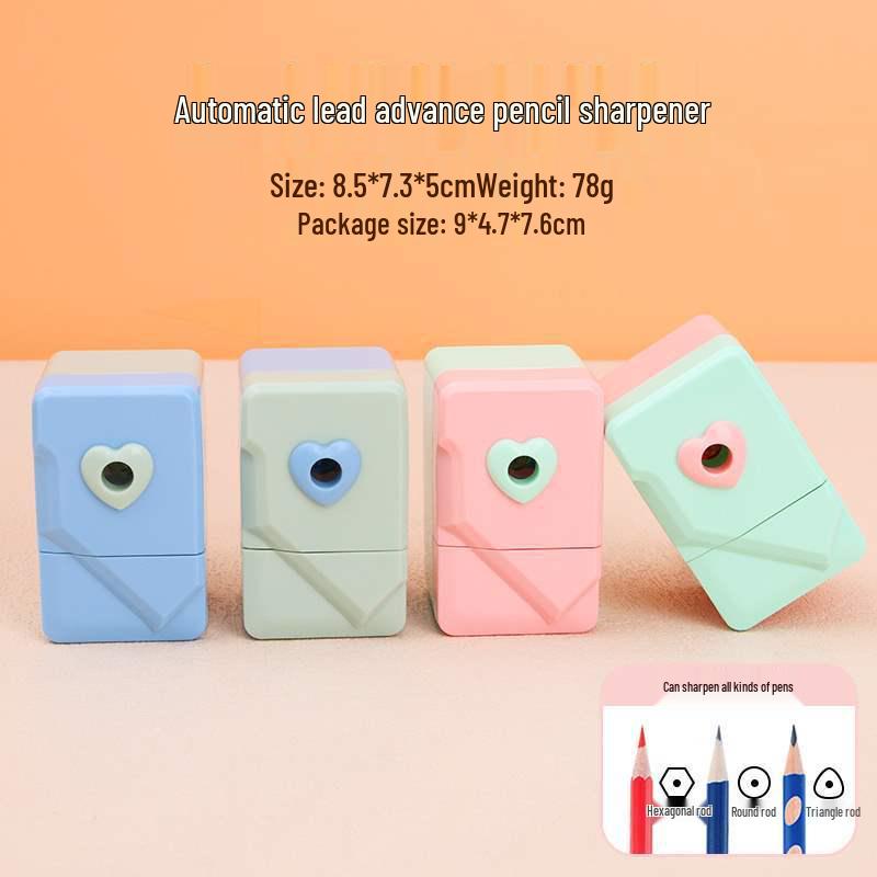 Creative Heart-Shaped Hand-Crank Cartoon Pencil Sharpener with Automatic Lead Advancement for Students
