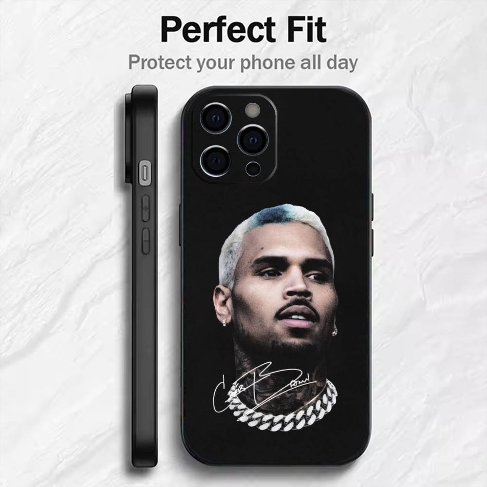RxB CB-C-Chris BrownS Phone Case For iPhone17,16,15,14,13,12 Plus,Max Soft Silicone Black Cover