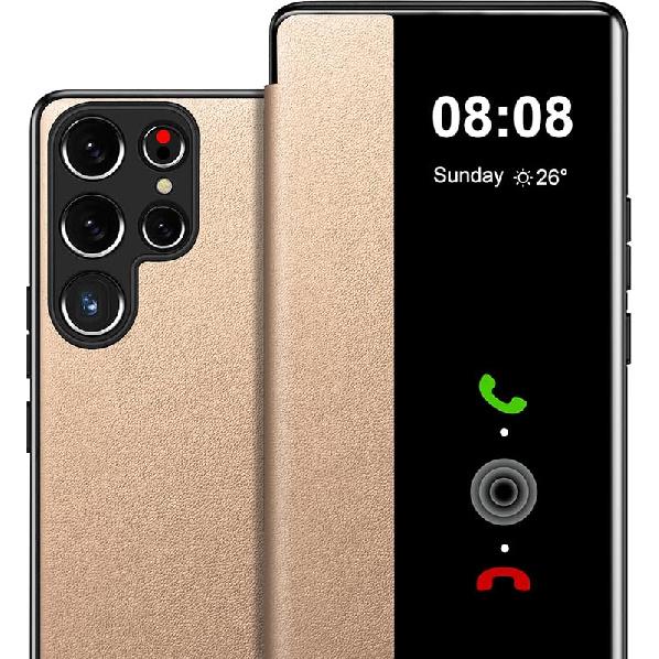 for Samsung Galaxy S23 Ultra Case Flip Leather Cover Clear S-View, for Samsung Galaxy S23 Ultra Phone Case Smart Window Hard Flip Shockproof