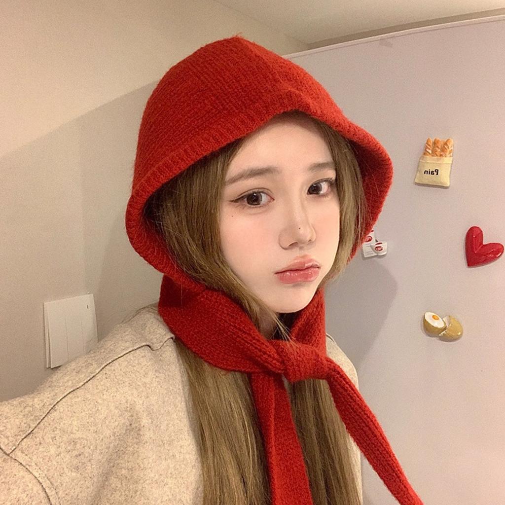 Knitted Little Red Riding Hood Warm Thickened Hat, One Piece Cold Resistant Knitted Hat, Women's Balaklaf Hat