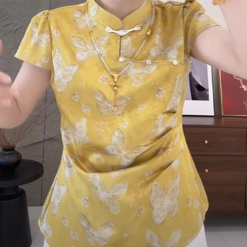 

Премиальный сенс супер хорошо выглядящий роскошный тонкий внешний плиссированный топ женская шикарная тонкая золотая рубашка M [Recommended below 50kg] жёлтый