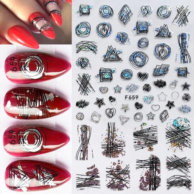 Lily Flower Geometric 3D Nail Stickers Maple Leaves Lines Nail Art Adhesive Sliders Red Berries Decals Decoration PPSTZ-SJ027