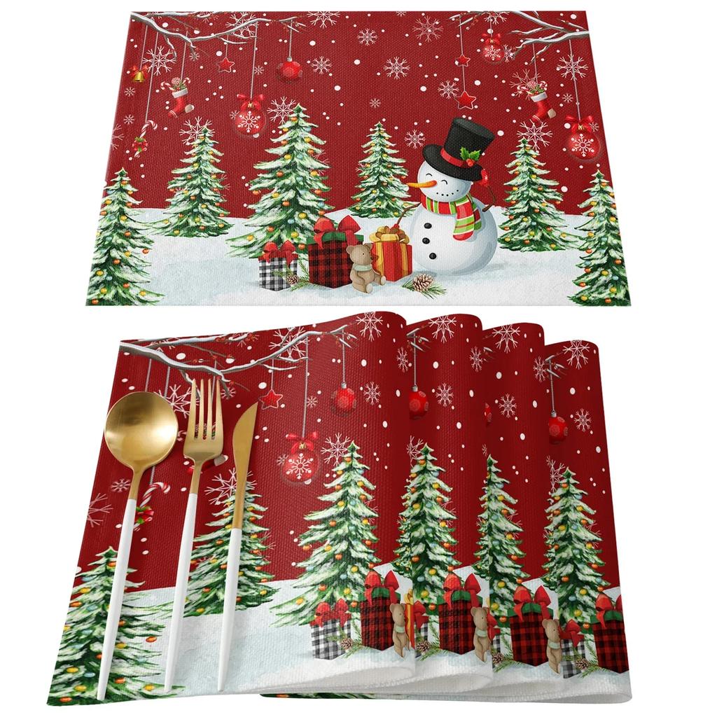 1PC Placemat Christmas Snowman Snowflake Kitchen   Coffee Dining Table Mats Coaster Pad