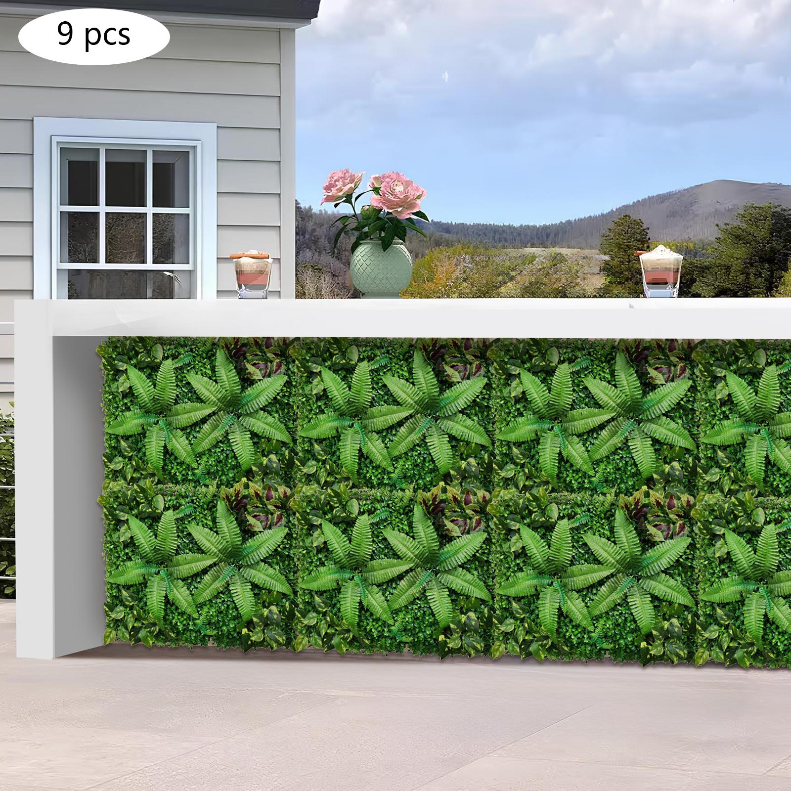 

9PCS Realistic Artificial Green Plant Wall Panels 60x40cm, DIY Privacy Fence Decor for Outdoor Garden,Indoor Wall,Party Backdrop M зелений