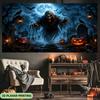 1 piece of 2D flat banner, "Ghost at the Cemetery on Halloween Night", polyester fabric background cloth.zyc