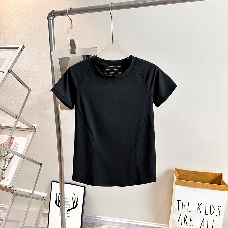 

Спортивные топы Женский пэчворк Йога Короткий рукав Дышащий Быстросохнущий Летние топы Фитнес Тонкая Утренняя пробежка Тренировочная футболка Black short sleeve S