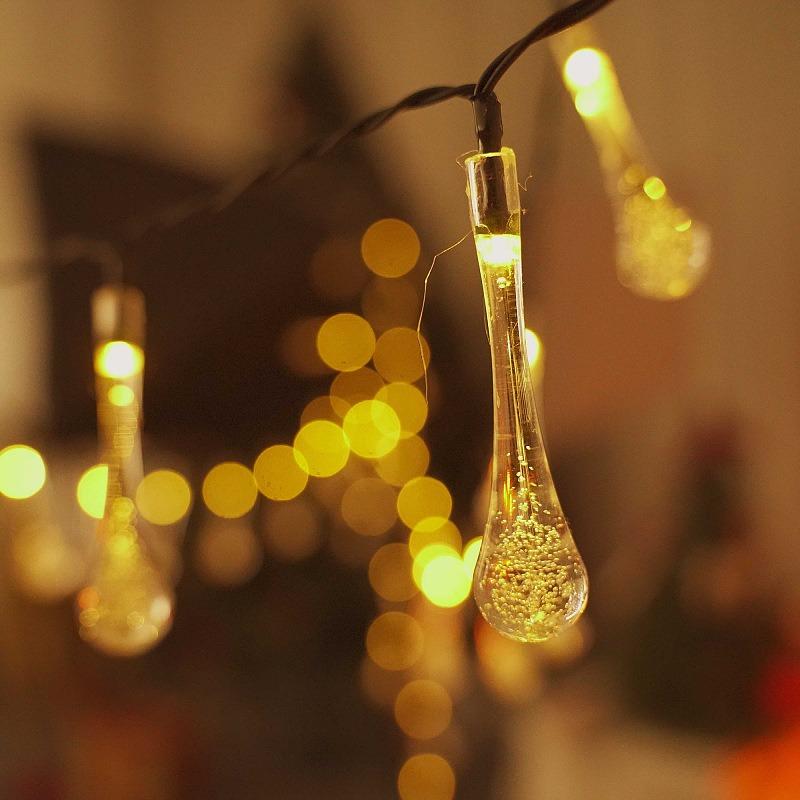 LED Water Droplets String Lights Waterproof Outdoor Decoration Battery Power Garland Fairy Lights Christmas Wedding Party Garden