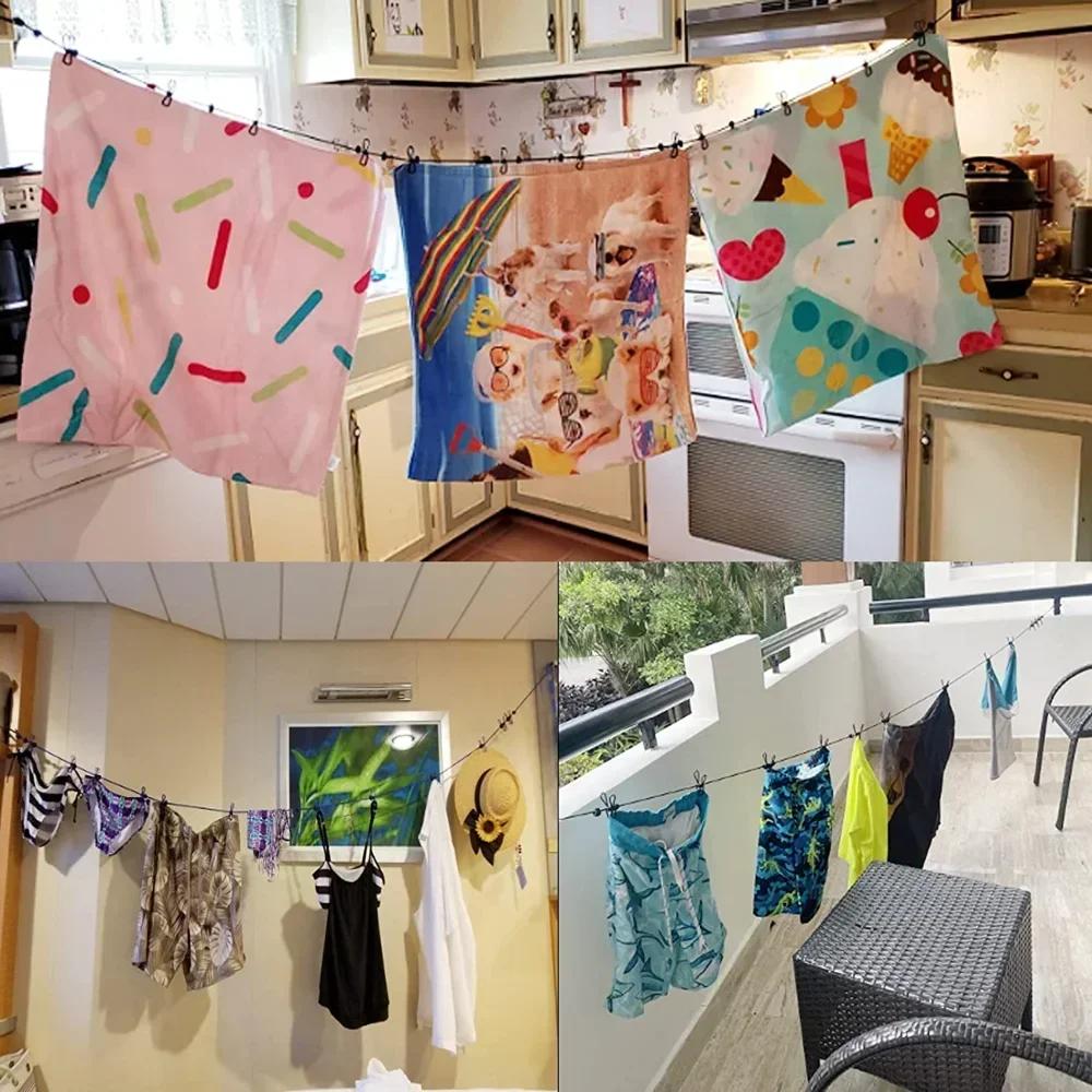 Portable Drying Rack Clothing Camper Clothesline with 12 Clothespins Windproof Clothes Hanger Indoor Outdoor Laundry Drying Line
