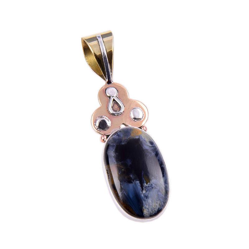 Pierre Précieuse Pietersite Naturelle Argent Sterling Massif 925 Bicolore Pendentif 1.75" e7j24