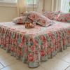 3pcs Floral Double Ruffle Bed Skirt Set, Bedroom Bedding Set 1 Bed Skirt, 2 Pillowcases (Quilt Not Included)