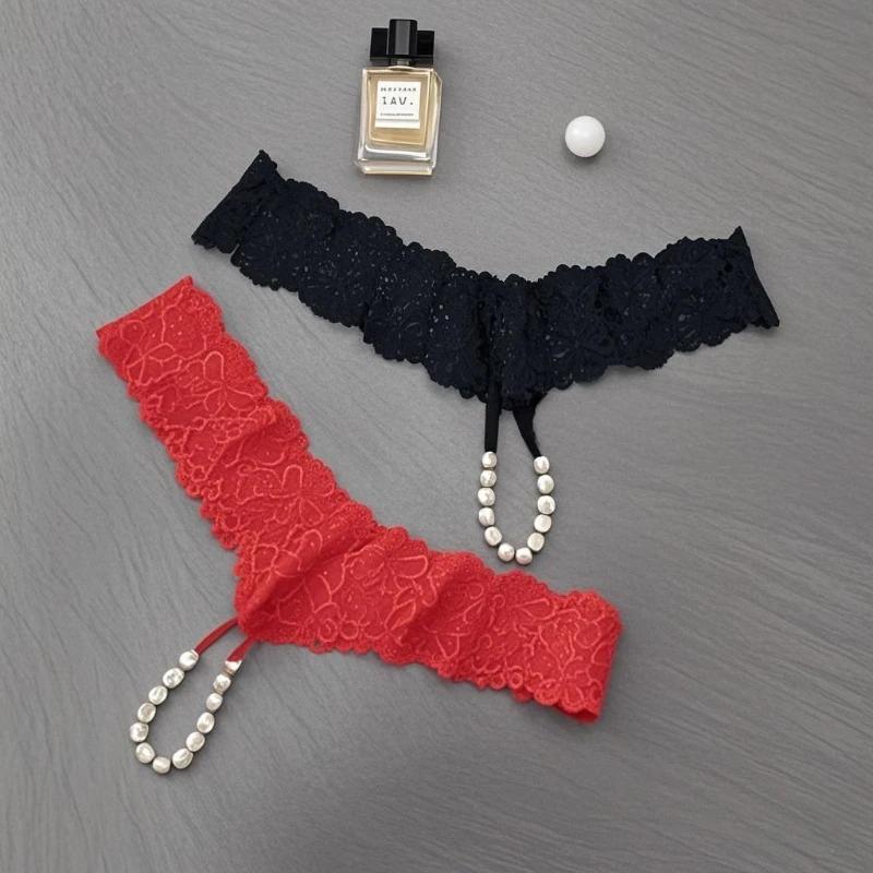 Sexy Lace Massage Pearl G-String Knickers Women Briefe Erotic Thongs Low Waist Underpants Personal Secrets Panties Hot Wife Gift