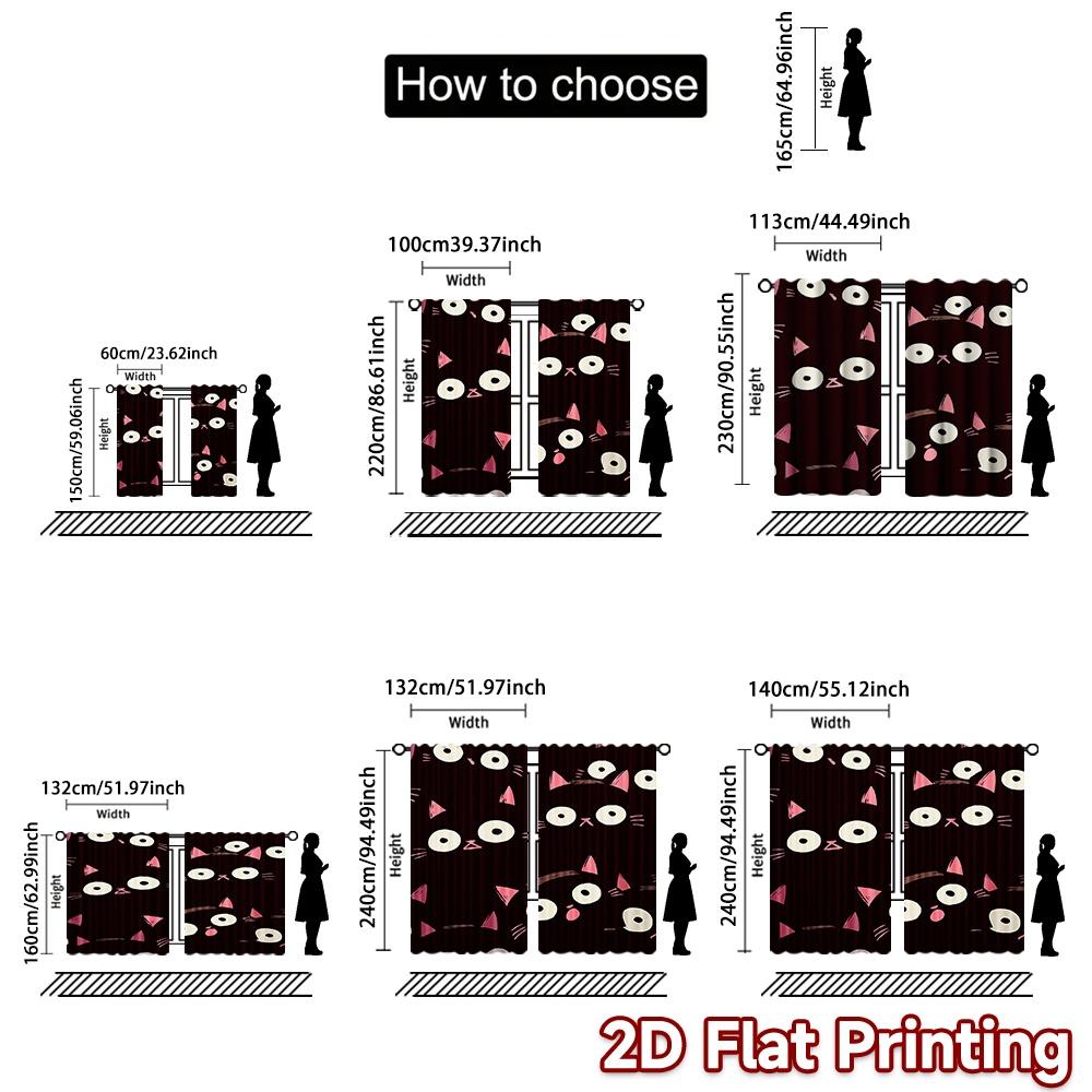 2D-Flachdruck, 2-teilige Vorhänge (Ohne Stange) Halloween Schwarze Katzen Gesichter (2) Moderne modische Gardinen für den Ramadan