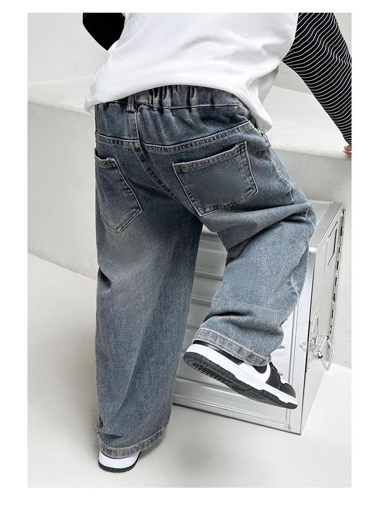 Boys' 2025 New Style Fleece-Lined Straight-Leg Jeans for Middle and Big Kids