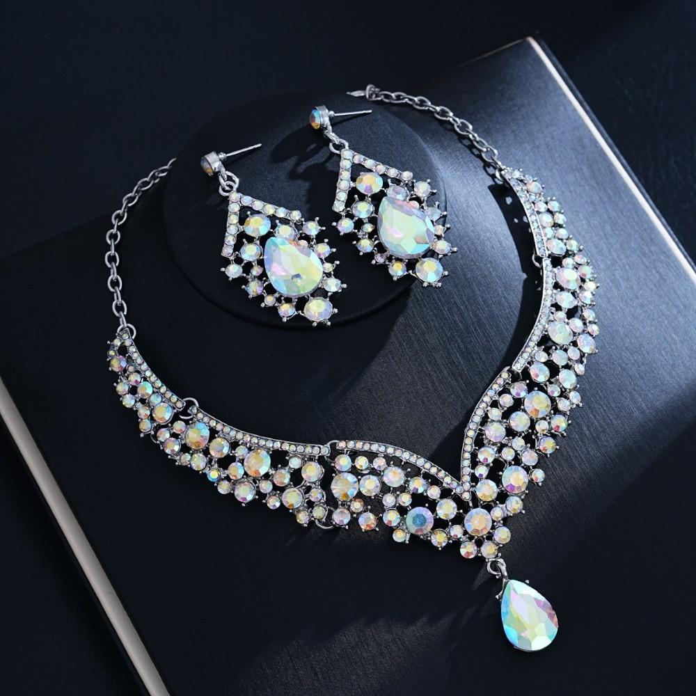 Earrings Wedding Bridal Accessories V-Necklace Rhinestone Jewelry Set Girl Fashion Accessory