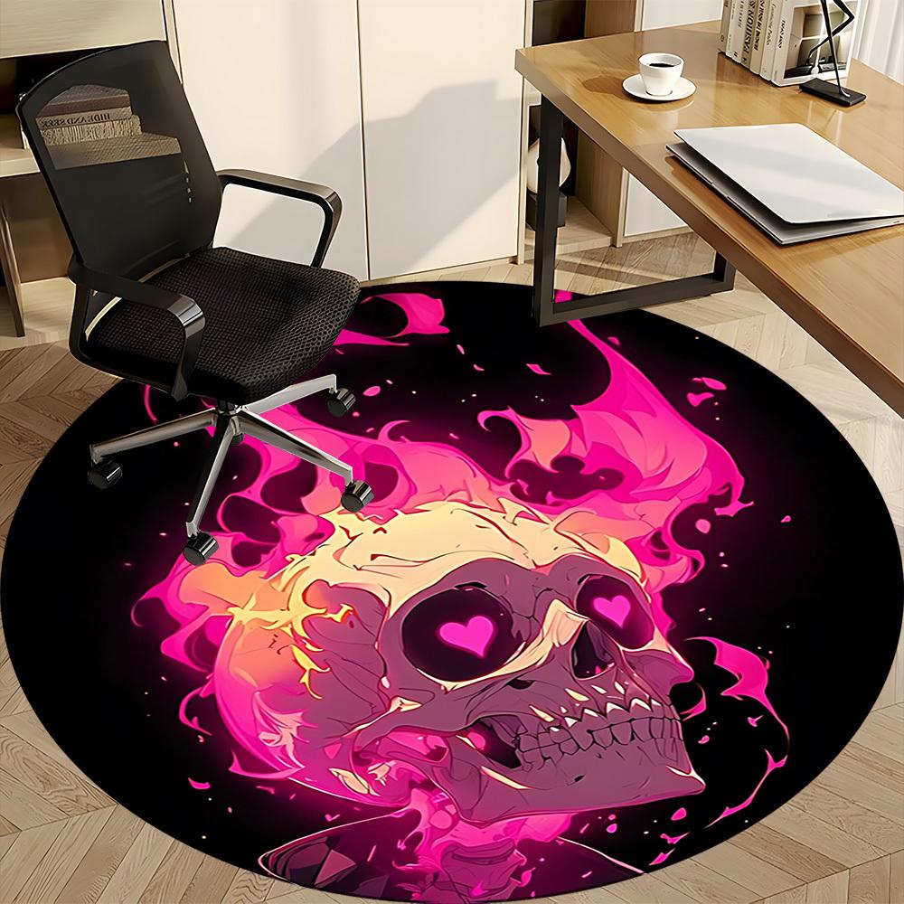 1pc Skull Flames Chair Carpet for Office Non-Slip, Lightweight, Machine Washable Rug for Office, Room - Holiday Decoryy251016016
