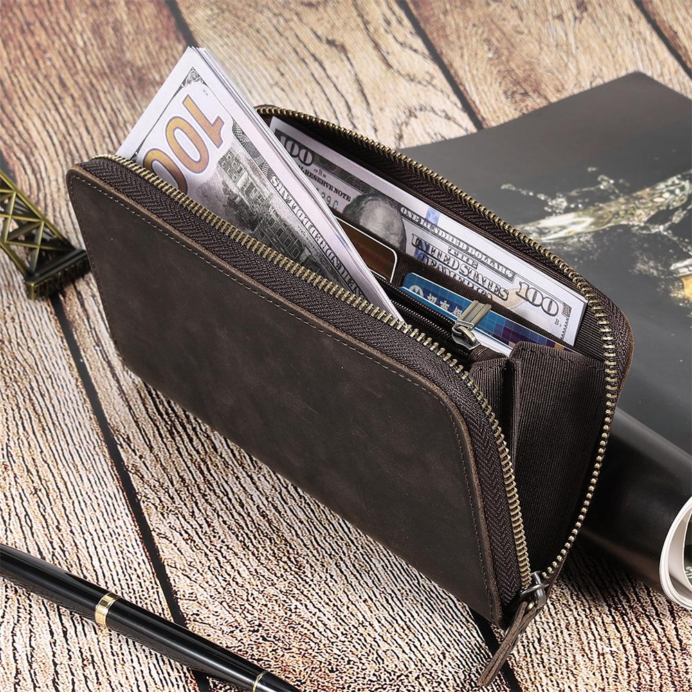 Vintage Crazy Horse Leather Wallet Men's RFID Business Long Premium Handbag Leather Wallet Men's Wallet